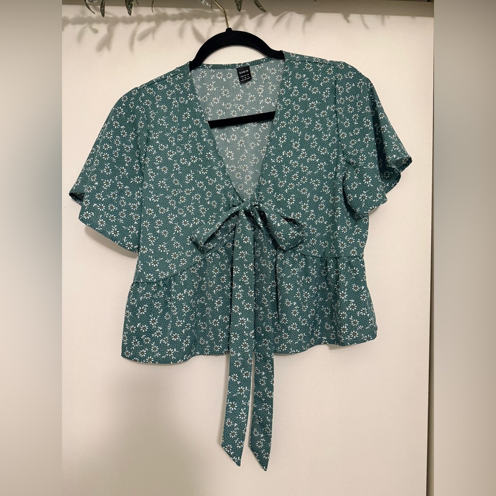 Floral Green Bow Women's Top